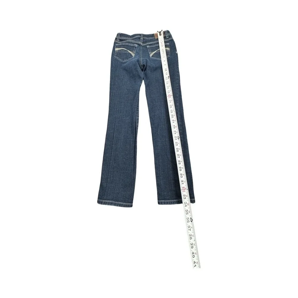 Justice Jeans Girls 12R Dark Blue Simply Low Bootcut Embroidered Stretch Denim